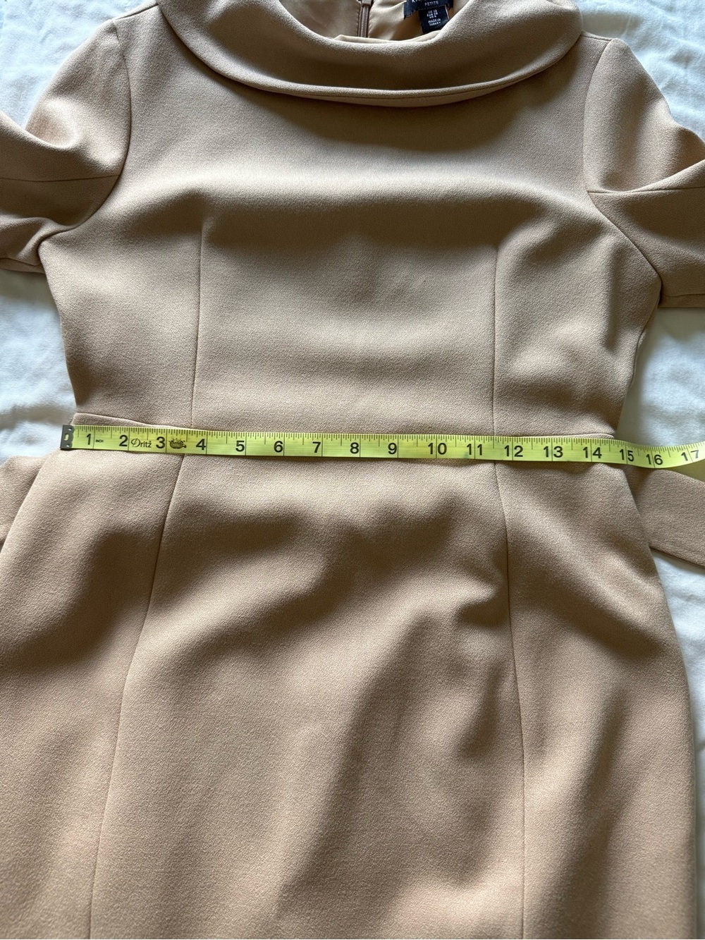 Karen Millen Camel Midi Crepe Structure Dress with Waist Tie 6 Petite - Picture 10 of 11